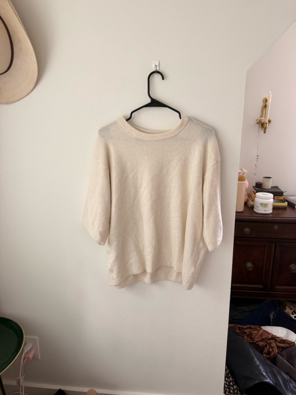 H&M Cream Short Sleeve Crewneck Sweater